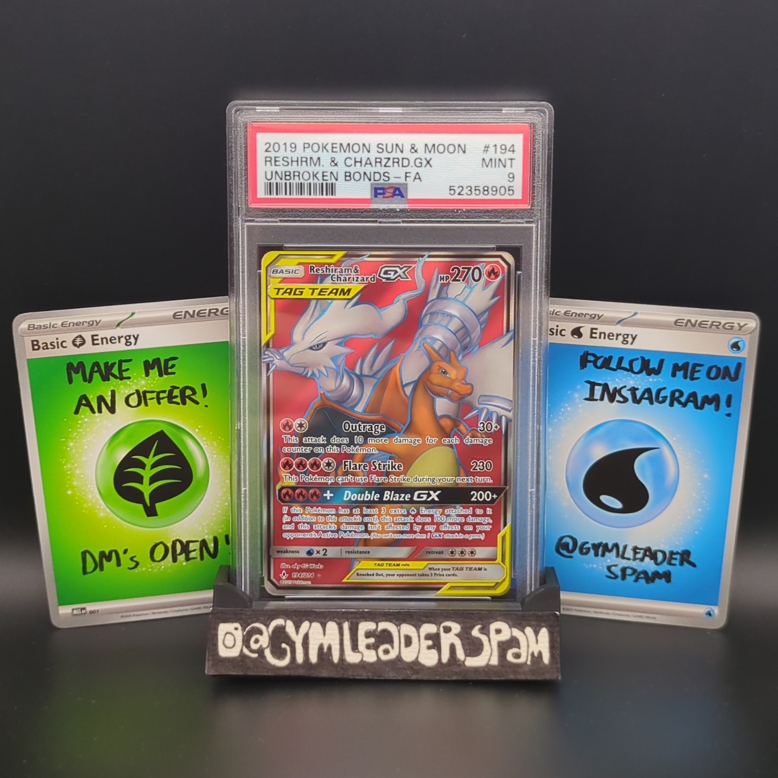 PSA 10 Reshiram & Charizard GX #194/214 Tag Team Unbroken Bonds Pokémon Card