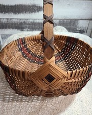 Primitive Rustic Egg Gathering Buttocks Basket With Handle Vintage Multicolor