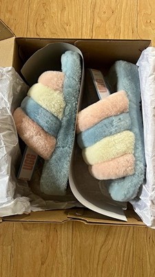 UGG Fluff Yeah Slide Women s Slipper Colorblock Faux Fur Multi US 10 EU 41