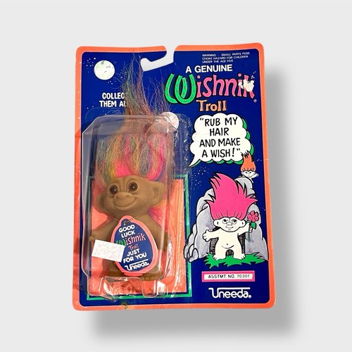 Rare Rainbow Hair Good Luck Wishnik Uneeda Troll Doll New On Card Vintage NWT