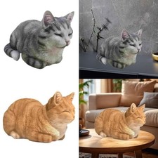 Sleeping Cat Statue Kitty Figurine Resin Desktop Home Table Lawn Ornament Decor