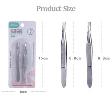 2pcs Stainless Steel Eyebrow Tweezers Set Slanted Flat Hair Removal Plucker