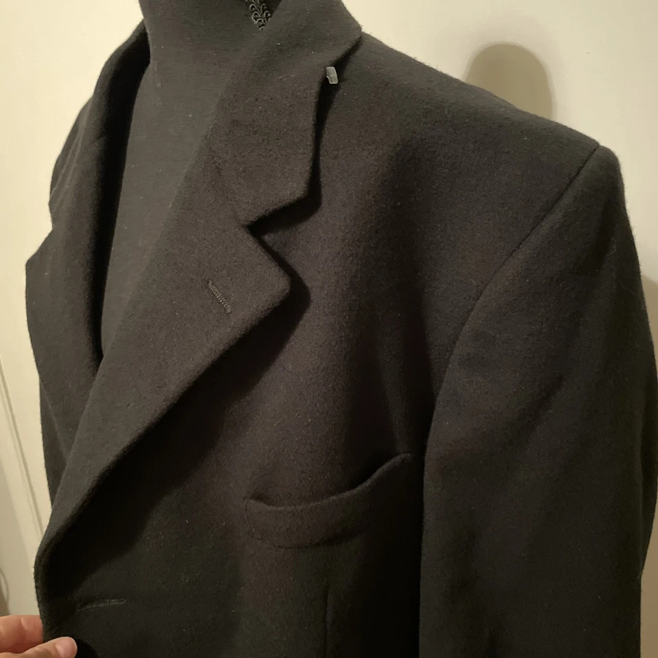 VTG Brooks Brothers Black Wool Cashmere Overcoat Mens 42R Button Down Long Lined - Image 3 of 4