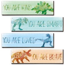 4 Pcs Dinosaur Room Decor for Boys, Inspirational Posters Wall Plaque for Kid...
