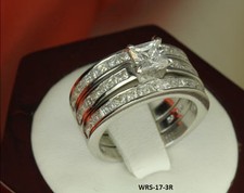 5.4 CT STERLING SILVER PRINCESS CZ BRIDAL ENGAGEMENT WEDDING 3 RING SET W17-3A