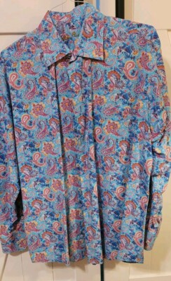 Alan Flusser Multi Color Paisley Long Sleeve Shirt Mens Lg Blue All-Over Print