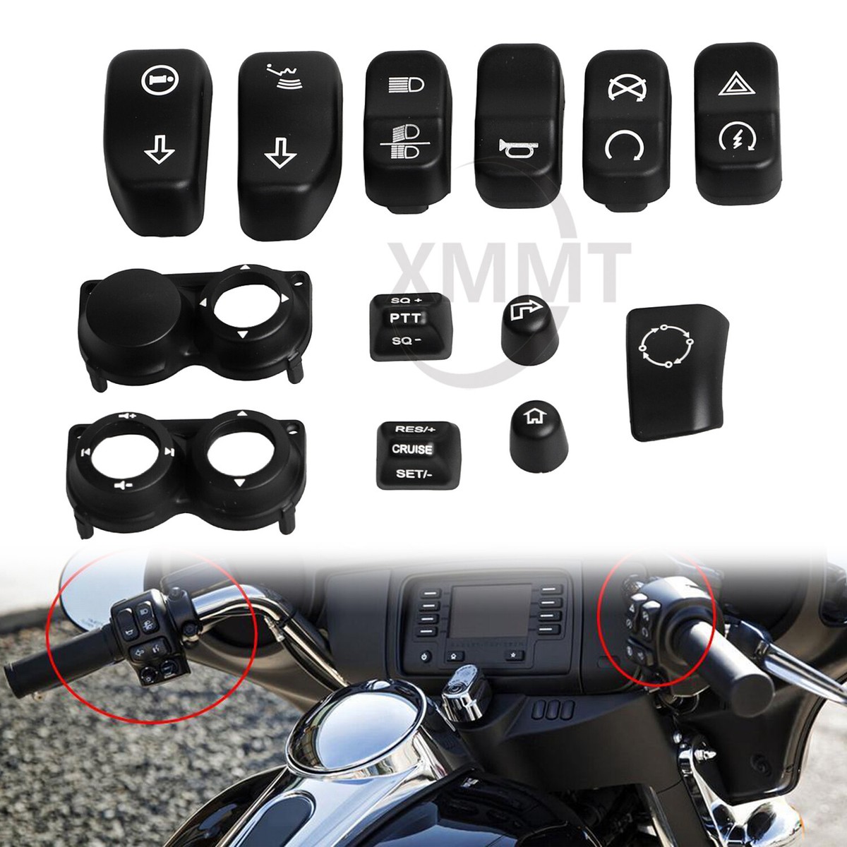 Hand Control Switch Buttons Caps Kit For Harley Electra Glide