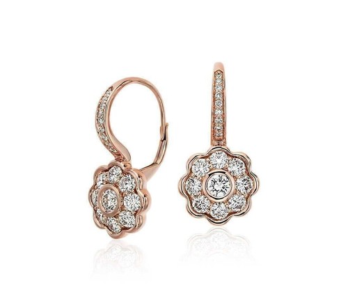 Round Cut Simulated Diamond Women's Drop/Dangle Earrings In 14k Rose Gold Plated - Picture 2 of 4