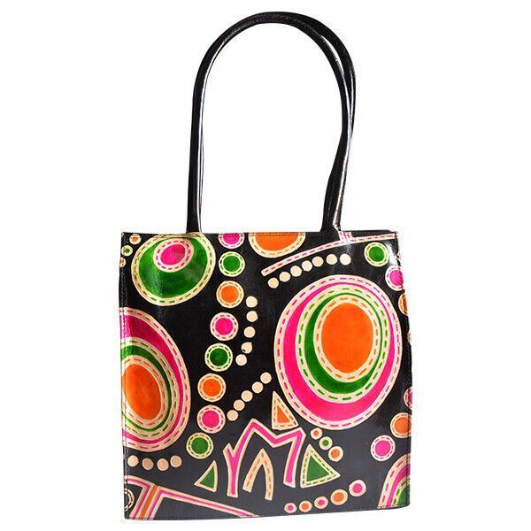 Swank Bags Handmade Printed Leather Tote Bag Abstract Circles AB