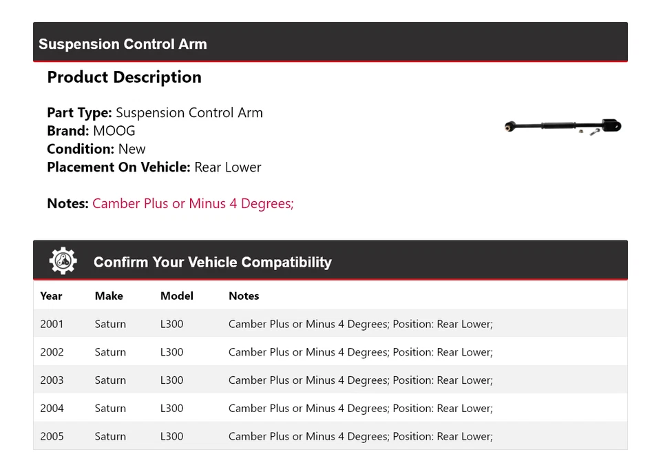 Brazo de control de suspensión inferior trasero MOOG 2001 2002 2003 Saturn L300 2001-2005 Foto 2 de 4