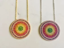 18K Gold 925 Sterling Silver Evil Eye Necklace Mati Nazar Cubic Zirconia CZ Pink