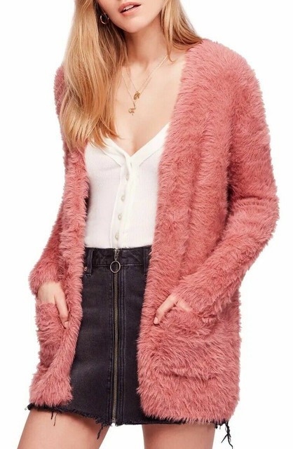 People Womens Pink Faux Fur Open Front 