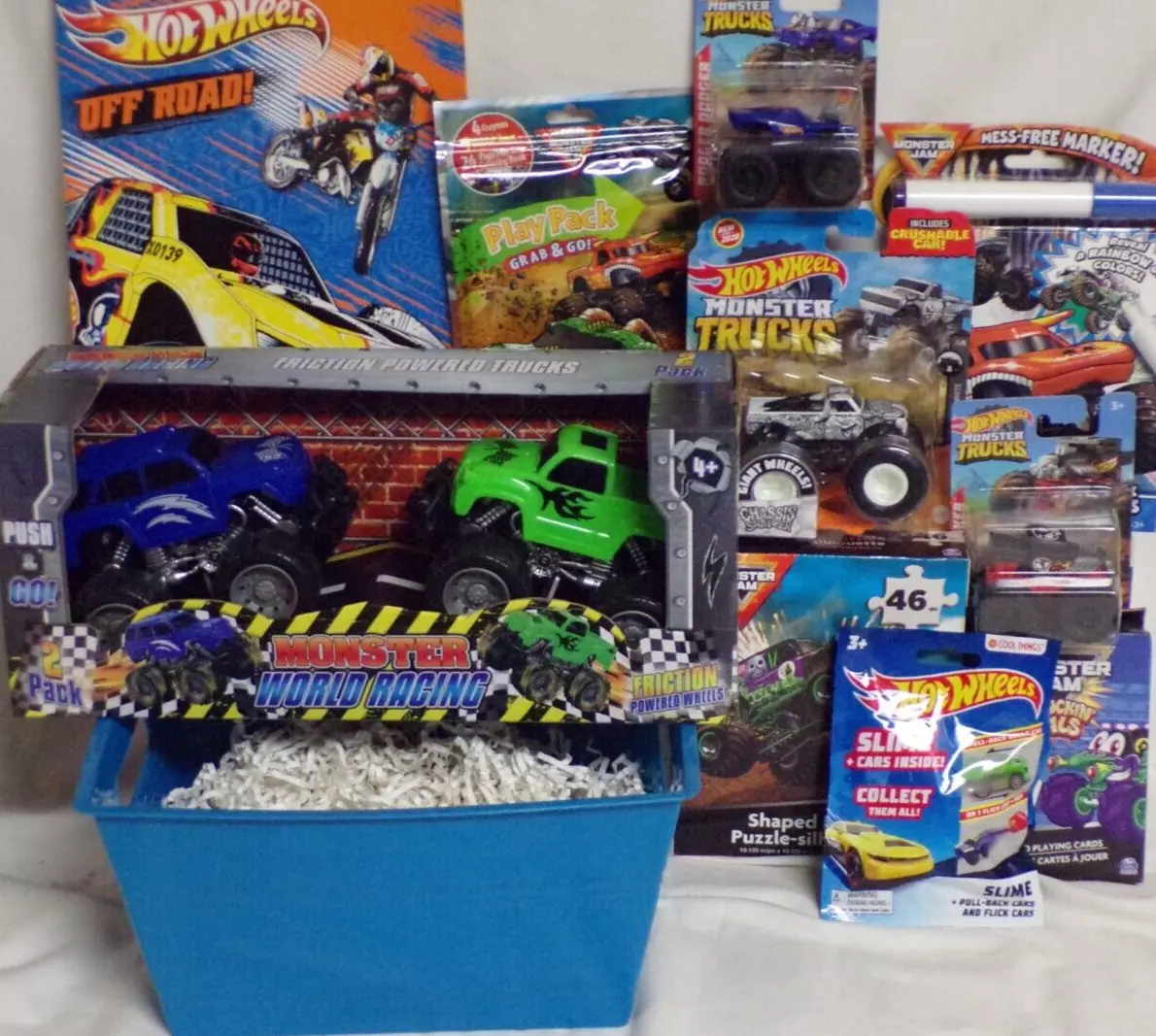NEW HOT WHEELS EASTER TOY GIFT BASKET MONSTER TRUCK TOYS BIRTHDAY