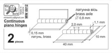 Miniworld MW0012 Ciągłe zawiasy fortepianowe 2 szt. oś mosiężna (wysokość zawiasu 2 mm)