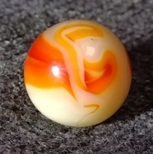 VINTAGE MARBLES -WILD SWIRL W/-LONG TAIL- ORANGE WHITE .57" NM OLD TOYS