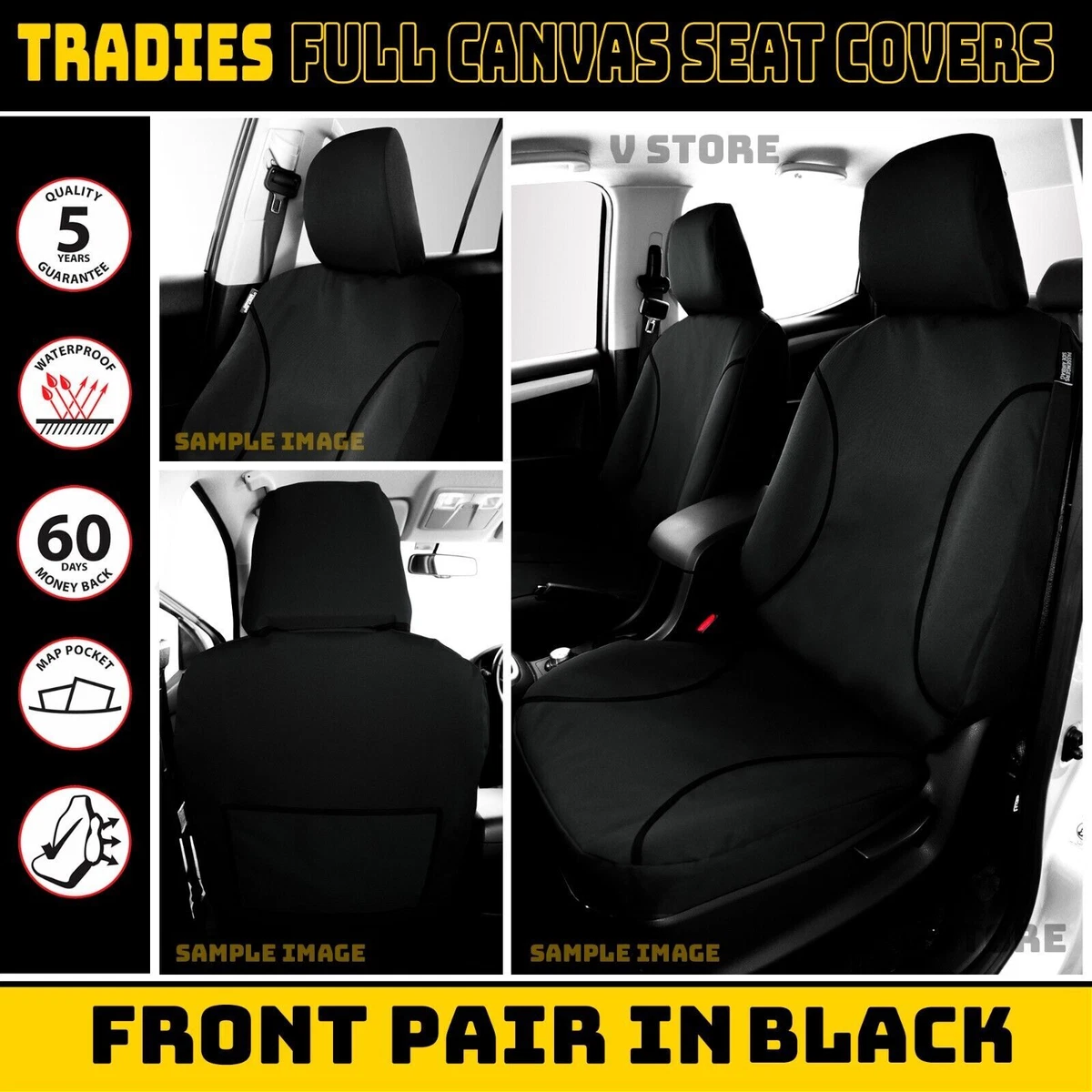 Tradies CANVAS FRONT Seat Covers For Navara D23 NP300 Dual Cab 11