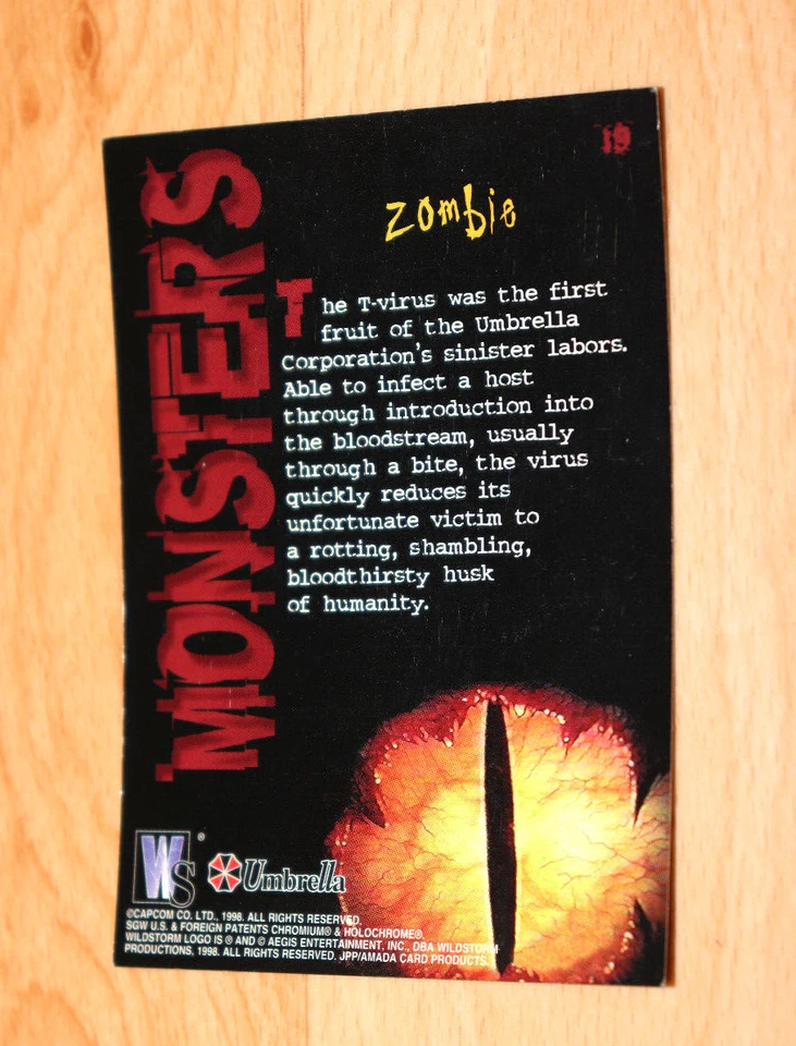1998 Resident Evil 1 2 3 Wildstorm Trading Card Capcom Monsters Zombie 19 - Image 3 of 3