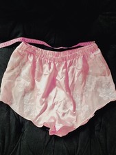 VTG XL SATIN PINK Panties Silky Shiny Sheer Second SKIN Bun Boy Short