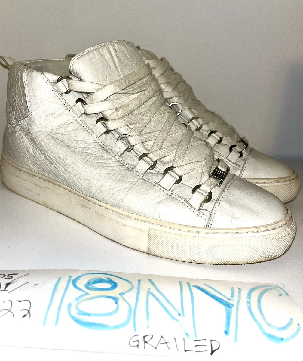 Do Besøg bedsteforældre den første BALENCIAGA Mens Arena High Top Off White Leather Sneakers Shoes sz 41.5 US  8.5 | eBay