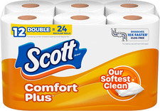 Comfortplus Toilet Paper, 12 Double Rolls, 231 Sheets per Roll, Septic-Safe, 1-P