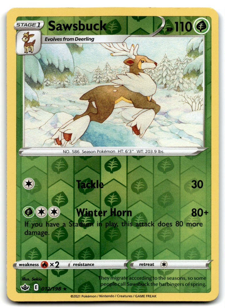 2021 Sword & Shield - Chilling Reign Sawsbuck Rev Holo Stage 1/Rare #12