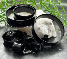 PAIR Black PVD Plated Double Flare Tunnels Ear Plugs Earlets Gauges