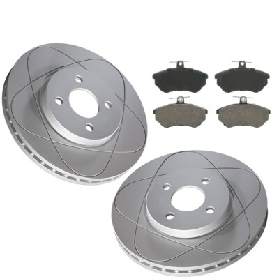 Front Slotted Disc Brake Rotors & Pads For Volkswagen Quantum, Scirocco; 256mm