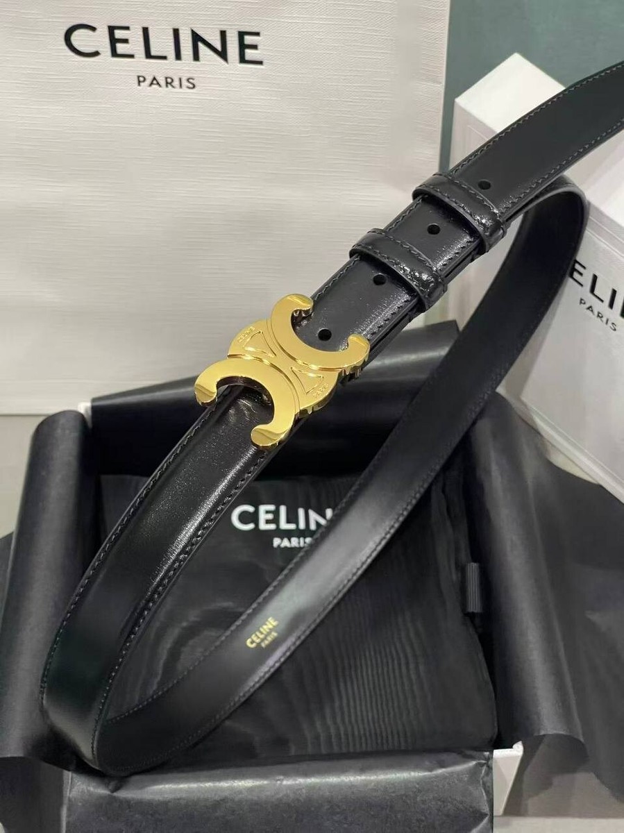 CELINE ブラックベルト ゴールド金具 CELINE Mantel Leather Chain Belt Black Gancini Gold hardware 65cm
