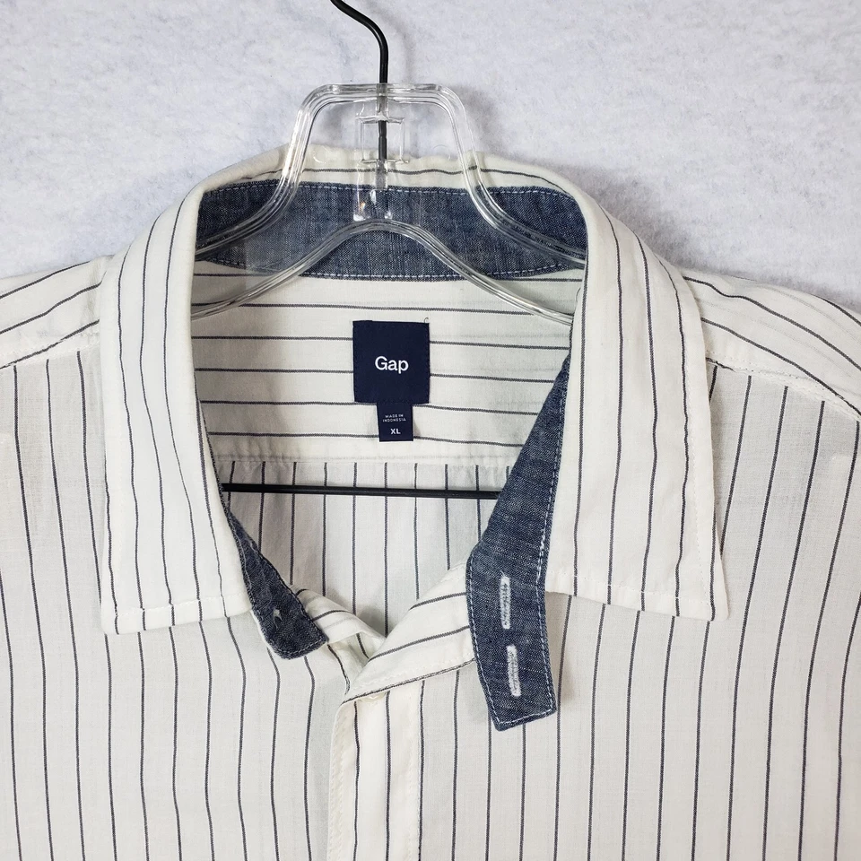 Camisa de vestir Gap para hombre XL XLarge blanca azul a rayas informal manga larga abotonada Foto 4 de 4