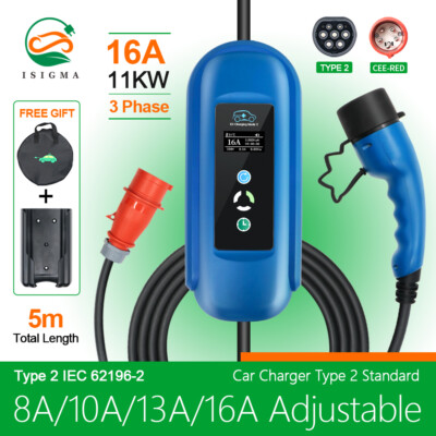 3 Phase 16A 11KW 5m Elektroauto Typ 2 EV Ladekabel PHEV Ladegerät Mobile Wallbox