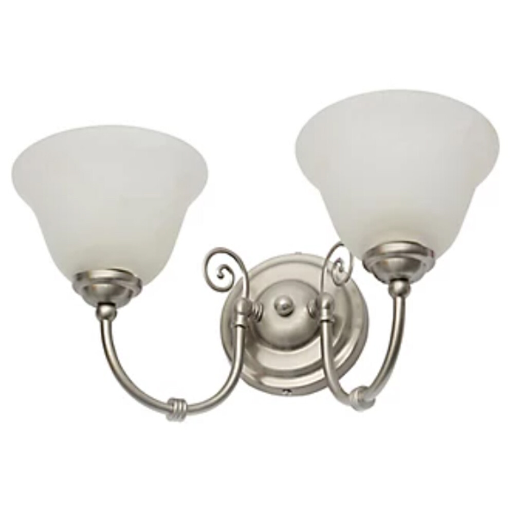 Litecraft Wall Light Torchiere 2 Arm With Alabaster Shades - Nickel Clearance