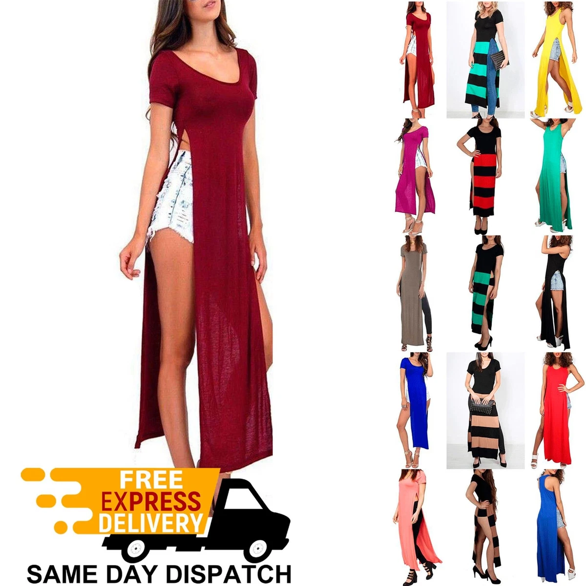 Long double cheap slit dress
