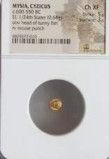 Mysia Cyzicus Tunny Head 1/24th Stater NGC CH XF Ancient Electrum Coin
