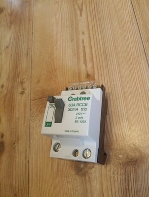 Crabtree 63A RCD RCCB 63 Amp 30mA Leitungsschutzschalter getestet, SCHNELLER VERSAND 