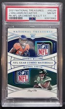 2021 National Treasures NFL Shield Laundry Tag Javonte Williams 1/1 RC PSA 8