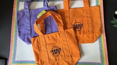 Trader Joe's Canvas Tote Bags Foldable Multicolor Solid Plain lot 3
