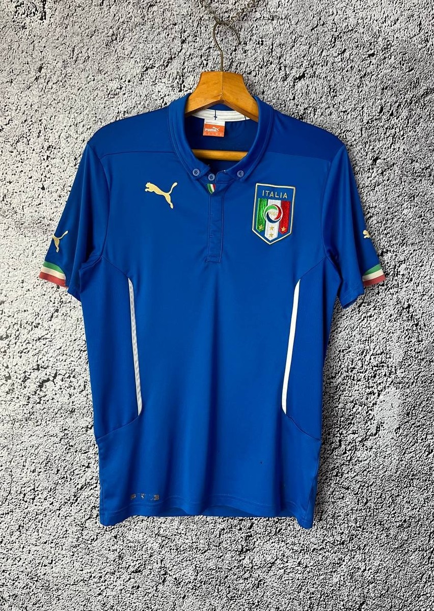 Puma Italy National Team Polo Shirt Blue FIGC Logo Football Jersey