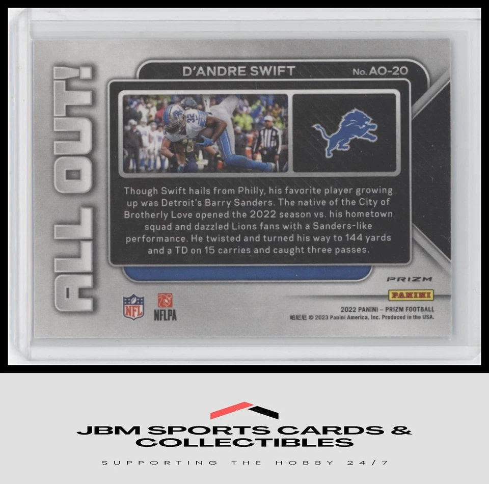 2022 Panini Prizm #AO-20 D'Andre Swift All Out! Prizms Silver - Image 2 of 2