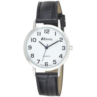 Uhr 36 mm poliertes Silbergehäuse schwarz Kroko Kunstlederarmband gut ablesbar arabisch