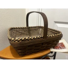 Longaberger Napkin basket Combo Khaki check liner & protector deep brown