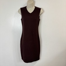 Vince Sheath Dress 2 Burgundy Red Crepe Knit Stretch V-neck Career Minimalist