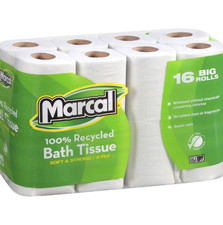 Marcal 100 Recycled Bath Tissue 2 Ply Septic Safe White 168 Sheet 16 Roll Pack
