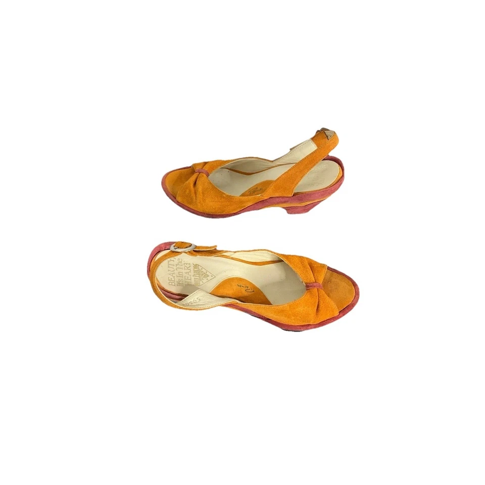 Zapatos de tacón John Fluevog para mujer 6 naranja gamuza con cordones punta abierta Miss June Foto 2 de 4