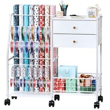 TC-HOMENY Movable Wrapping Paper Storage Cart Ribbon Craft Organizer Station