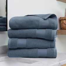 4 Piece Farmhouse Cotton Bath Towel Set, Light Blue
