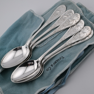 6 Sterling Silver Tiffany & Co Audubon Teaspoons 6 1/4