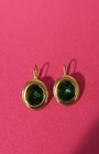 Lab created green oval stone leaverback vintage gold tone pierced earrings