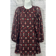 Zara Shift Dress Dark Red Black Size S Long Puff Sheer Sleeves Cottagecore Xmas