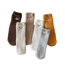 2 Pairs Cute Plush Bear Socks Women Warm Coral Velvet Winter Fuzzy Sleep Cozy