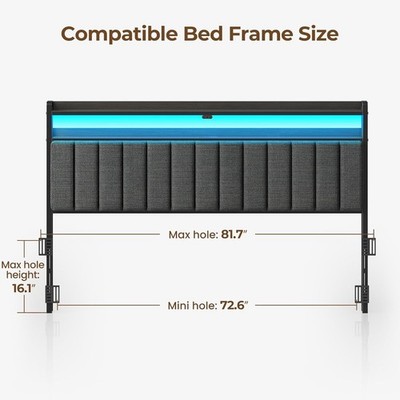 Headboard for King Size Bed with Storage, 60,000 DIY Color of LED Light, Head Bo
